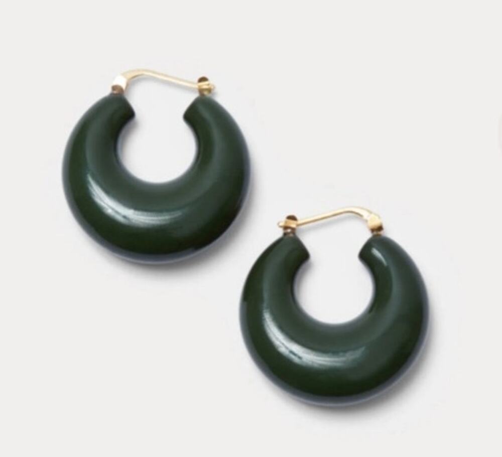 Rachel Comey Grass Chunky Hoop Earrings Seaweed Green Gold Tone